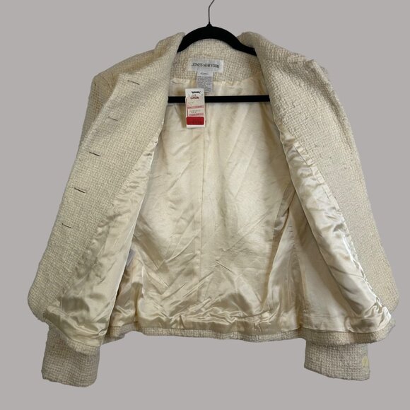 VTG Jones New York Timeless Wool Blend Cream Textured Blazer Jacket W Sz 12 NWT - Picture 4 of 11
